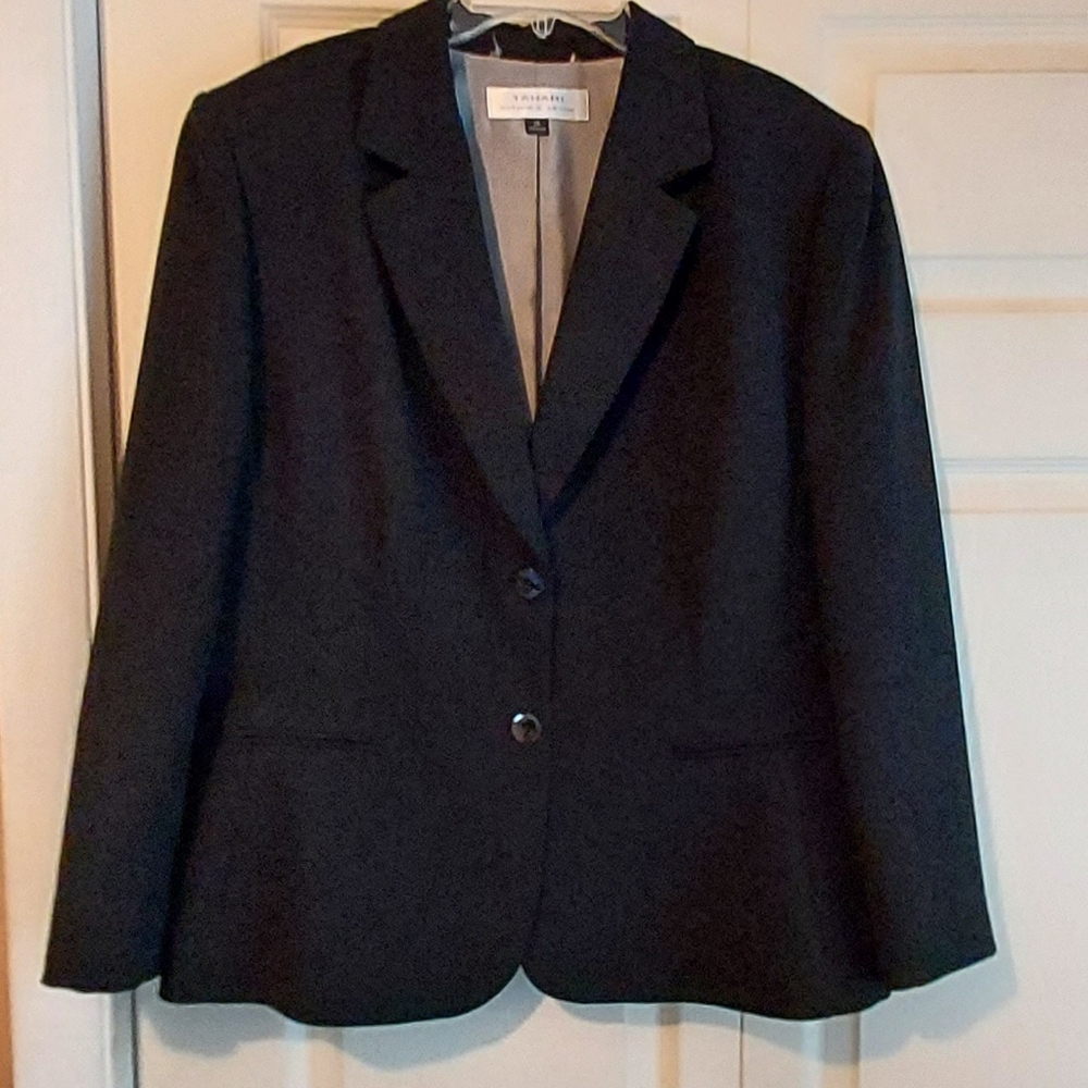 Tahari Black Blazer Jacket Womens 16 Button Front Basic Classic Office Workwear